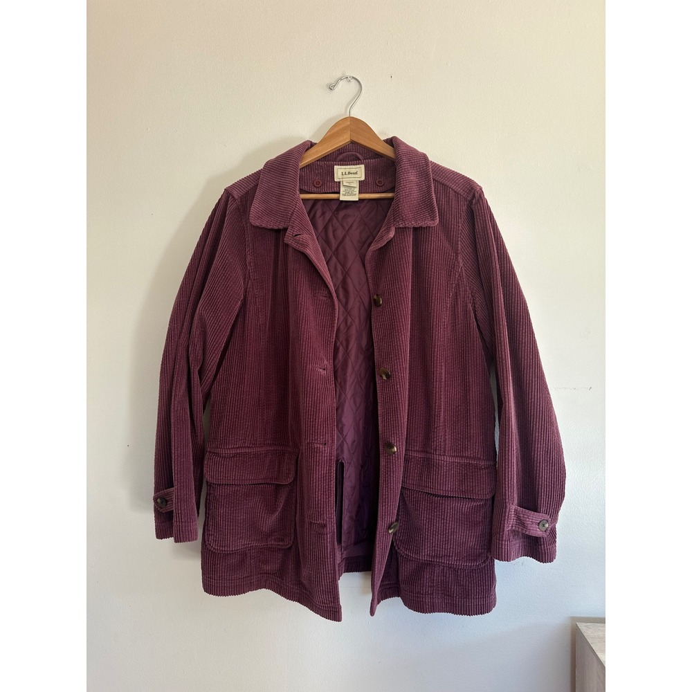 VTG L.L. Bean Corduroy Chore Coat Barn Jacket Plum Removable Quilted Lining L